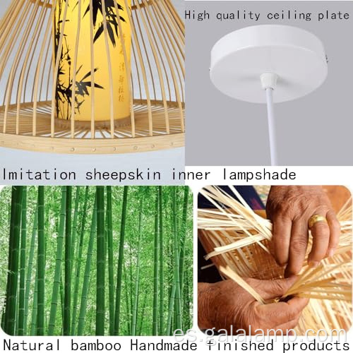 Lámpara colgante tipo farol de bambú con bambú